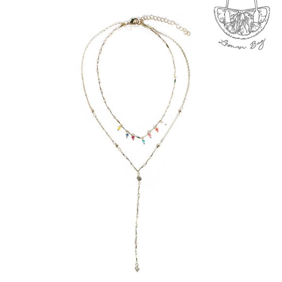 Double Multicolor Beaded Gold Color Necklace - Picture 1 of 3